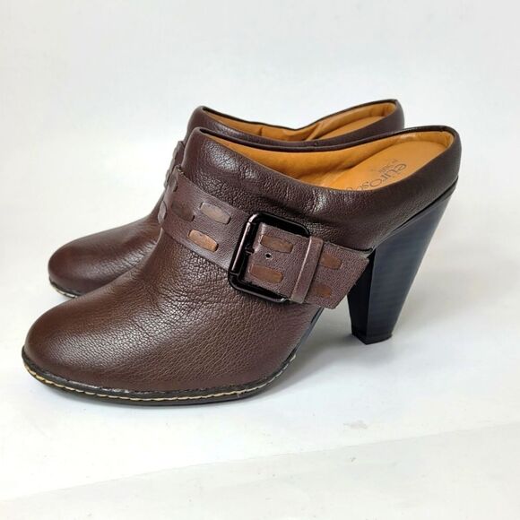 Eurosoft by Soft 90s Inspo Sacha Brown Leather Mule Heel Size 7.5 Slip On - Picture 1 of 9